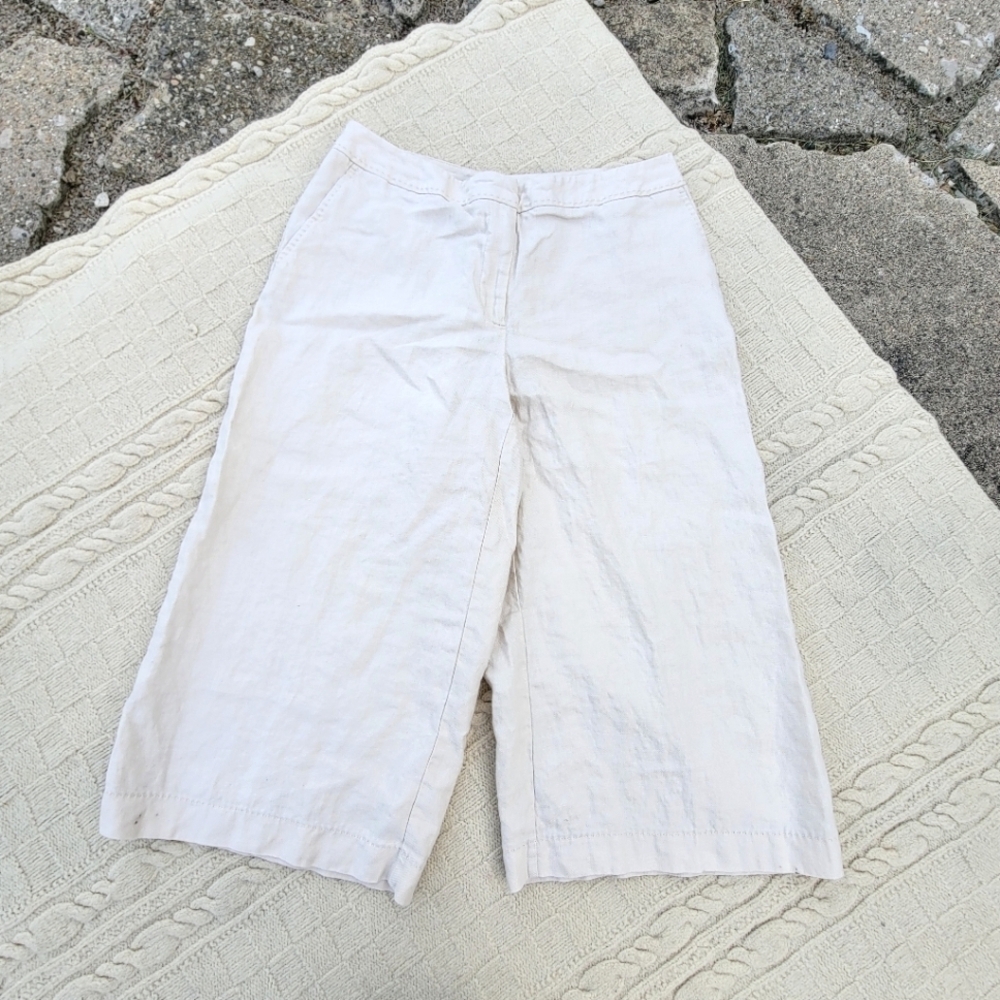 Worthington Wide Leg Capri's size 8 Oatmeal Cream 100% Linen